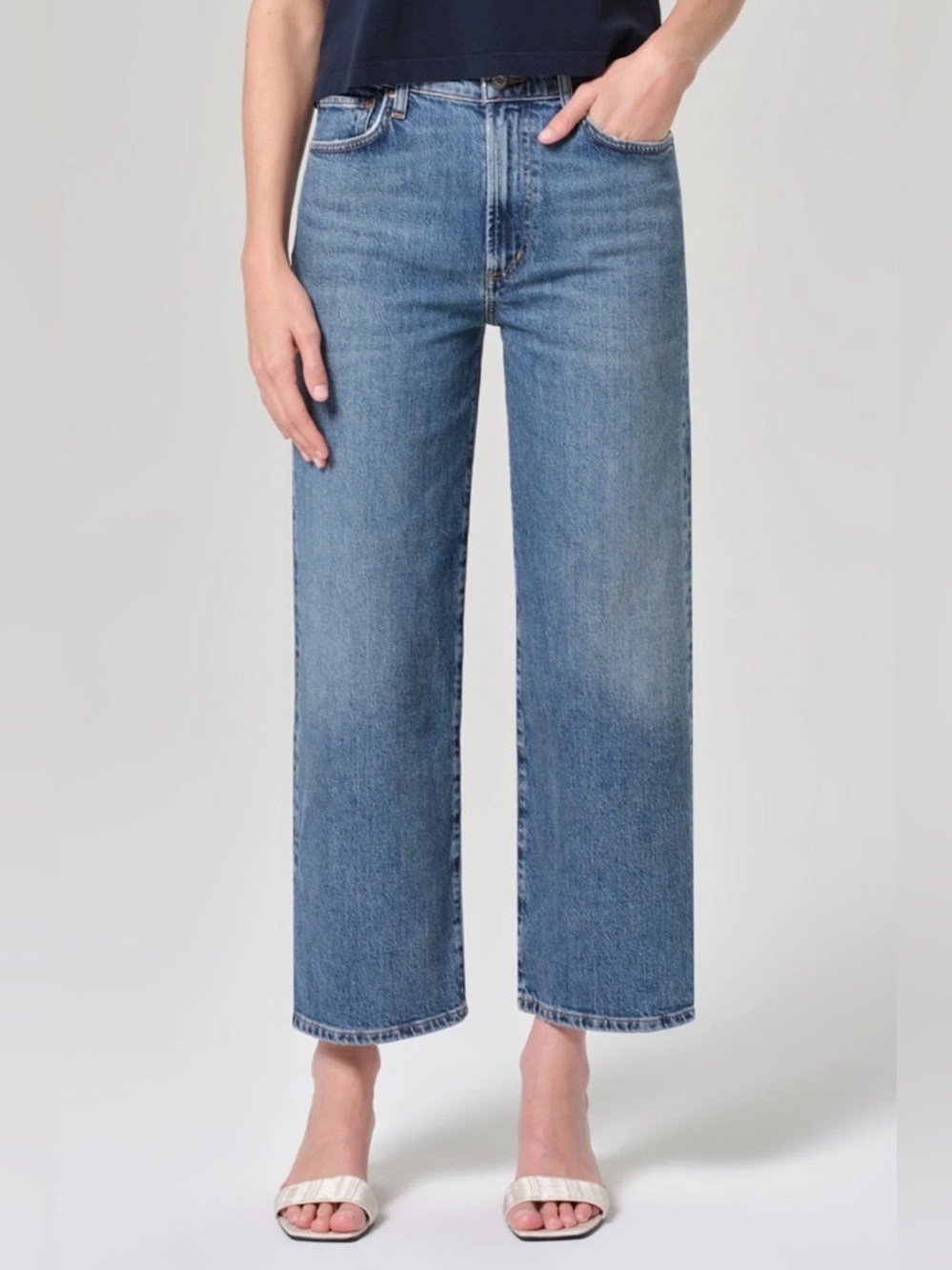 AGOLDE Harper Crop Jeans Size 31 High Rise Wide Leg Crop Medium Wash Denim